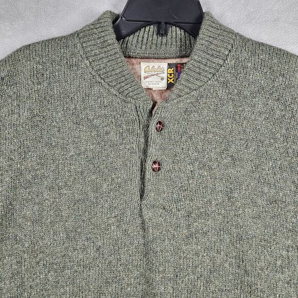 Vintage Cabelas Sweater Mens L XCR Wool Pullover Green Elbow Patch Lined Hunting - Picture 2 of 11